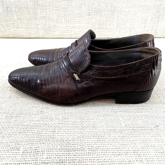 John Weitz Genuine Lizard Dress Loafers, Slip on, Pointed toe, Men's 9 - Picture 9 of 12